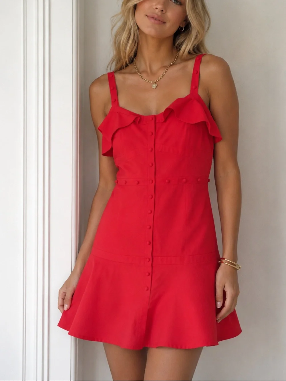 Alexis Red Ruffle Mini Dress Fit & Flare Size Large 8711